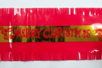 Gold Merry Xmas Cake Frill on Red (7.33 Metre Roll, 83mm width)